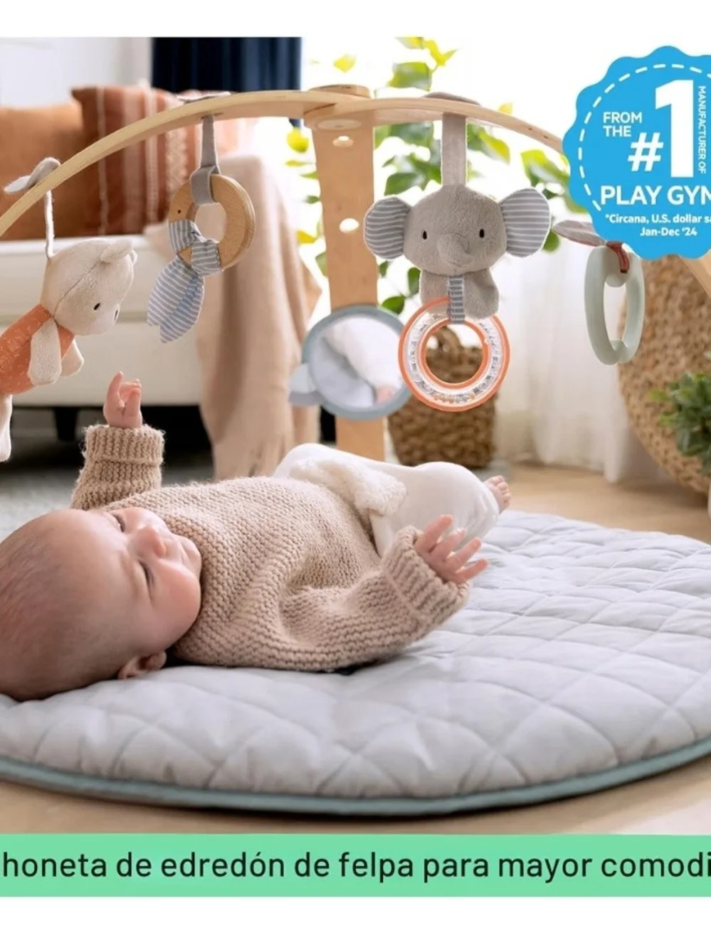Wooden Baby Play Arch with Light Blue Star Play Mat
